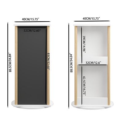 White & Natural 360° Rotating Kids Bookshelf with Chalkboard, 3-Tier Toy Organizer