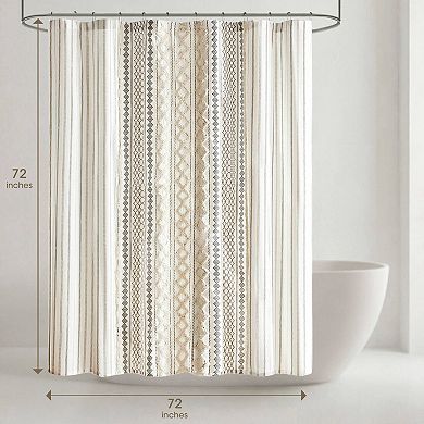 1- Piece Cotton Printed Shower Curtain with Chenille 