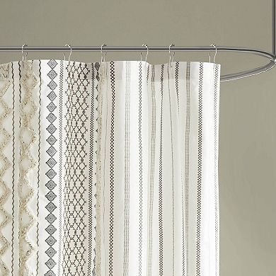 1- Piece Cotton Printed Shower Curtain with Chenille 