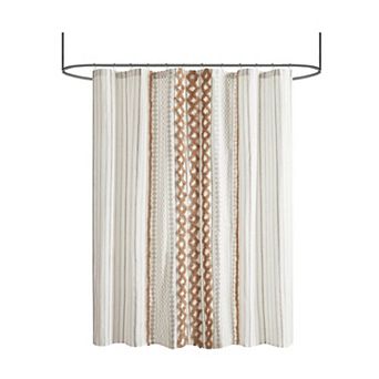 1- Piece Cotton Printed Shower Curtain with Chenille