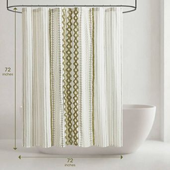 1- Piece Cotton Printed Shower Curtain with Chenille