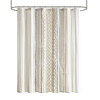 1- Piece Cotton Printed Shower Curtain with Chenille