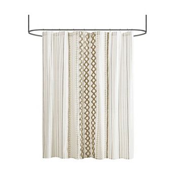 1- Piece Cotton Printed Shower Curtain with Chenille