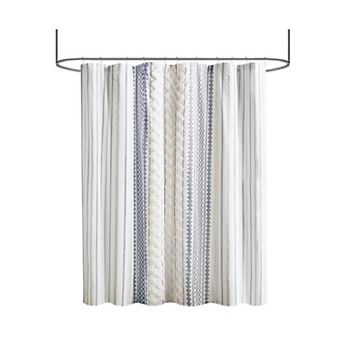 1- Piece Cotton Printed Shower Curtain with Chenille