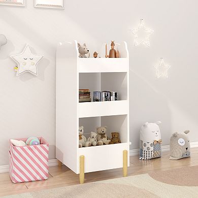 Kids Bookshelf with Chalkboard - 3-Tier Bear Bookcase in White for Playroom