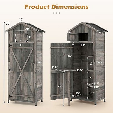 70" Tall Fir Wood Outdoor Storage Cabinet with Lockable Doors and Foldable Table