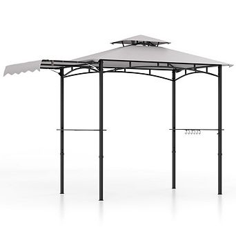 11'x5' Double-Tier Grill Gazebo with Side Awning, Heavy Duty Outdoor BBQ Canopy