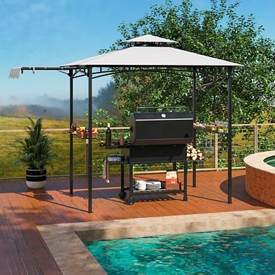 11'x5' Double-Tier Grill Gazebo with Side Awning, Heavy Duty Outdoor BBQ Canopy