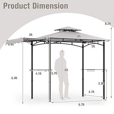 11'x5' Double-Tier Grill Gazebo with Side Awning, Heavy Duty Outdoor BBQ Canopy