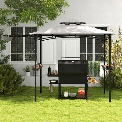 11'x5' Double-Tier Grill Gazebo with Side Awning, Heavy Duty Outdoor BBQ Canopy
