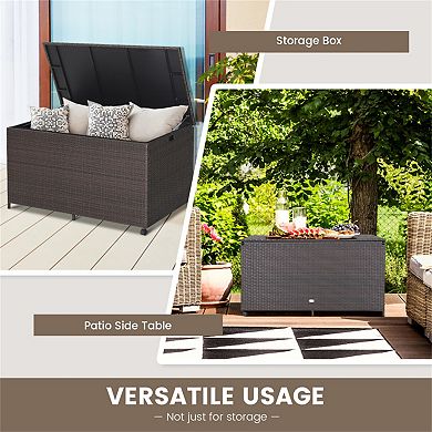 Outdoor Wicker Storage Box with Zippered Liner-133 Gallon