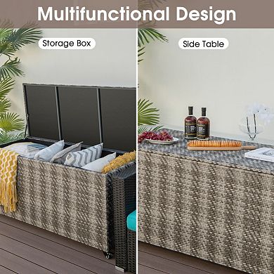 96 Gallon PE Wicker Outdoor Storage Box with 4 Wheels