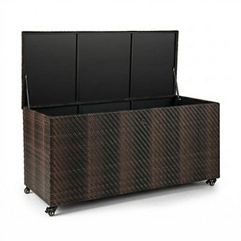 96 Gallon PE Wicker Outdoor Storage Box with 4 Wheels