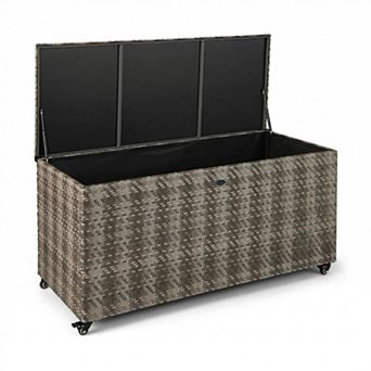 96 Gallon PE Wicker Outdoor Storage Box with 4 Wheels