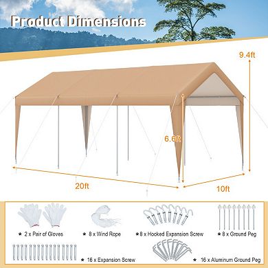 10'x20' Heavy Duty Carport with Steel Frame and Detachable Sidewalls