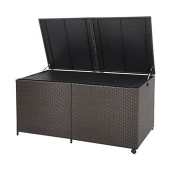 175 Gallon Outdoor Storage Box with Universal Wheels, Zippered Liner and PE Rattan Wicker