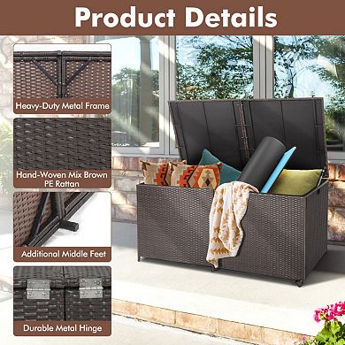 175 Gallon Outdoor Storage Box with Universal Wheels, Zippered Liner and PE Rattan Wicker