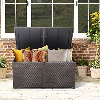175 Gallon Outdoor Storage Box with Universal Wheels, Zippered Liner and PE Rattan Wicker