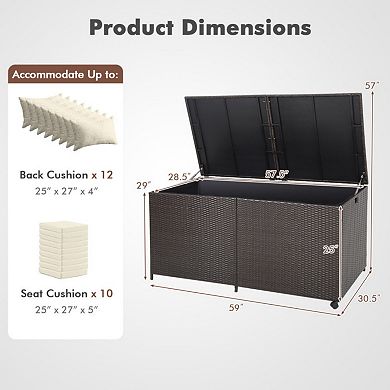 175 Gallon Outdoor Storage Box with Universal Wheels, Zippered Liner and PE Rattan Wicker