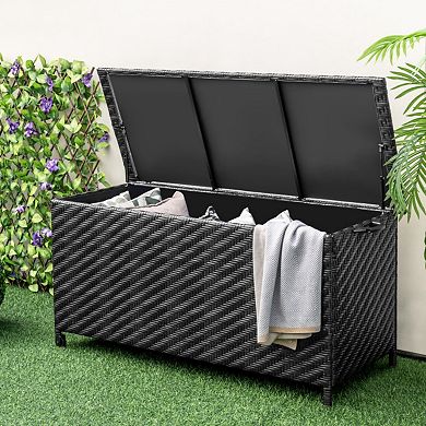 85 Gallon Outdoor Storage Box with Removable Liner and Universal Wheels
