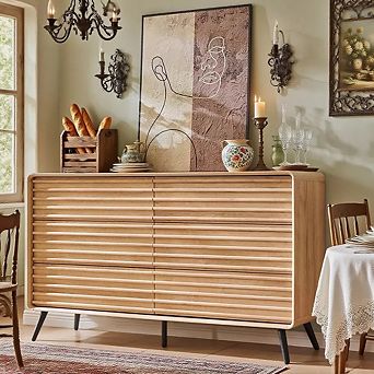 6-Drawer Modern Dresser with Fluted Panel Design, 54" Wood Storage Chest for Bedroom & Living Room