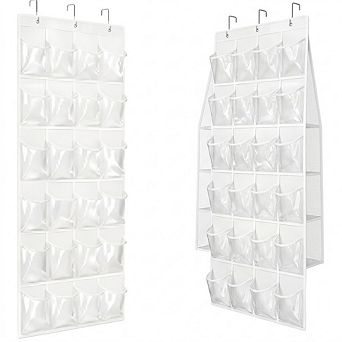 Over Door Hanging Shoe Organizer with 24 Clear Pockets and Metal Hooks