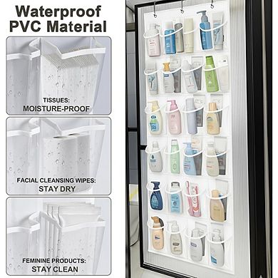 Over Door Hanging Shoe Organizer with 24 Clear Pockets and Metal Hooks