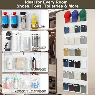 Over Door Hanging Shoe Organizer with 24 Clear Pockets and Metal Hooks