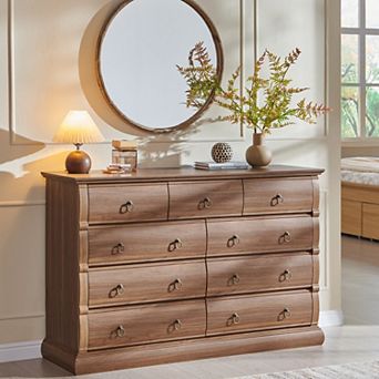 Farmhouse 9 Drawer Dresser for Bedroom, 52" Vintage Wood Chest of Drawers Storage Organizer Cabinet