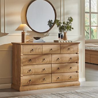 Farmhouse 9 Drawer Dresser for Bedroom, 52" Vintage Wood Chest of Drawers Storage Organizer Cabinet
