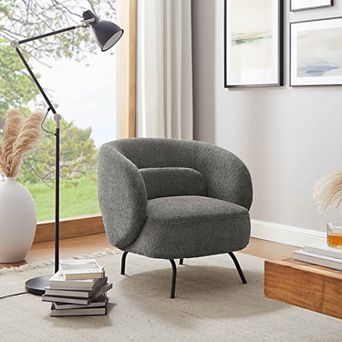 Modern Boucle Accent Chair, Upholstered Lounge Chair w/ Pillow for Living Room Bedroom Reading Nook