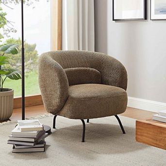 Modern Boucle Accent Chair, Upholstered Lounge Chair w/ Pillow for Living Room Bedroom Reading Nook