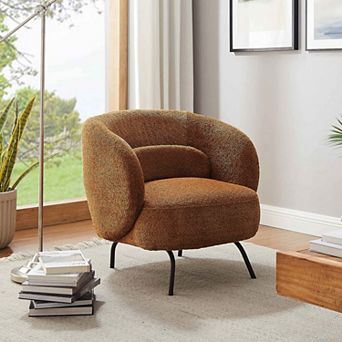 Modern Boucle Accent Chair, Upholstered Lounge Chair w/ Pillow for Living Room Bedroom Reading Nook