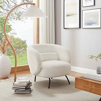 Modern Boucle Accent Chair, Upholstered Lounge Chair w/ Pillow for Living Room Bedroom Reading Nook