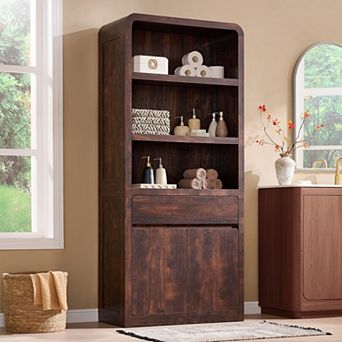 71" Bathroom Storage Cabinet w/ Adjustable Shelves & Drawer, Wood Organizer for Bathroom Living Room