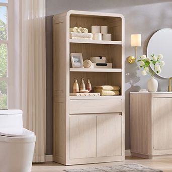 71" Bathroom Storage Cabinet w/ Adjustable Shelves & Drawer, Wood Organizer for Bathroom Living Room