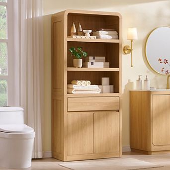 71" Bathroom Storage Cabinet w/ Adjustable Shelves & Drawer, Wood Organizer for Bathroom Living Room
