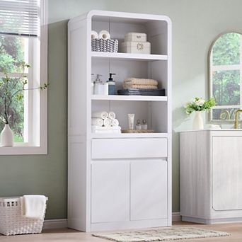 71" Bathroom Storage Cabinet w/ Adjustable Shelves & Drawer, Wood Organizer for Bathroom Living Room