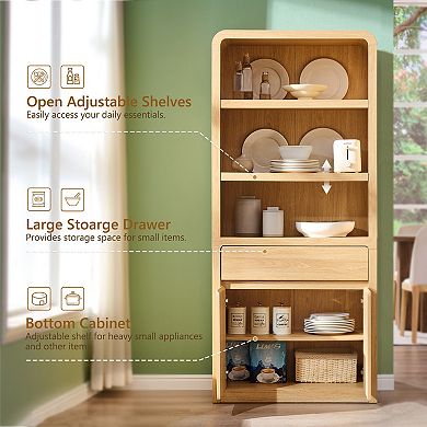71.9" Tall Kitchen Pantry Cabinet w/ Adjustable Shelves & Drawer, Wood Storage Cupboard Organizer