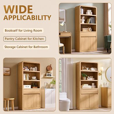 71.9" Tall Kitchen Pantry Cabinet w/ Adjustable Shelves & Drawer, Wood Storage Cupboard Organizer