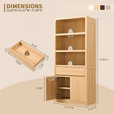 71.9" Tall Kitchen Pantry Cabinet w/ Adjustable Shelves & Drawer, Wood Storage Cupboard Organizer