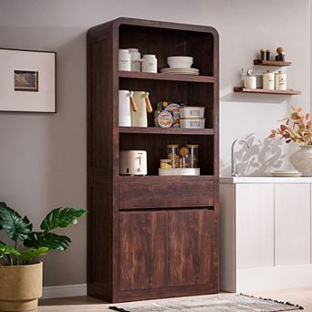 71.9" Tall Kitchen Pantry Cabinet w/ Adjustable Shelves & Drawer, Wood Storage Cupboard Organizer