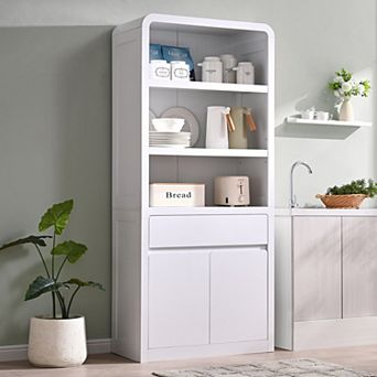 71.9" Tall Kitchen Pantry Cabinet w/ Adjustable Shelves & Drawer, Wood Storage Cupboard Organizer
