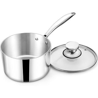 Tri-Ply Stainless Steel Saucepan with Lid, Non-Toxic, Induction Safe