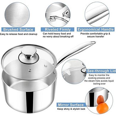 Tri-Ply Stainless Steel Saucepan with Lid, Non-Toxic, Induction Safe