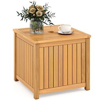 YIORTWO 2-in-1 Outdoor Side Table with Storage Acacia Wood Slatted Patio Table