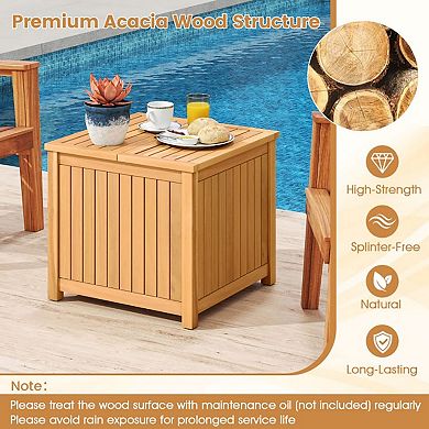 YIORTWO 2-in-1 Outdoor Side Table with Storage Acacia Wood Slatted Patio Table