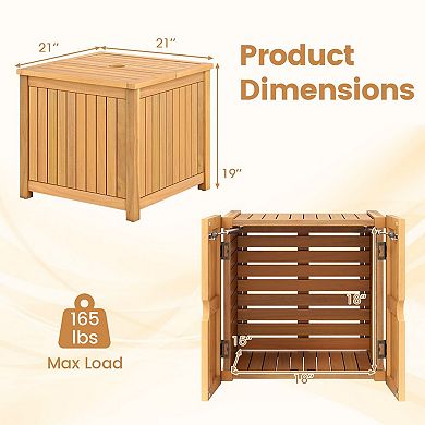 YIORTWO 2-in-1 Outdoor Side Table with Storage Acacia Wood Slatted Patio Table