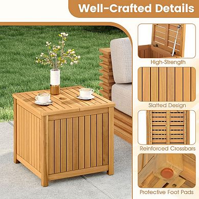 YIORTWO 2-in-1 Outdoor Side Table with Storage Acacia Wood Slatted Patio Table