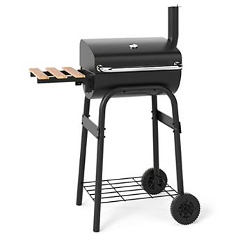 YIORTWO Charcoal Grill Barrel BBQ with Side Table Thermometer Wheels